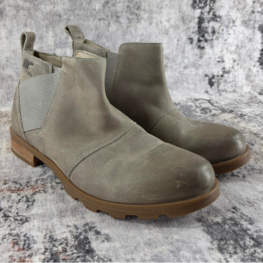Sorel Emelie Chelsea Waterproof Leather Ankle Boots Womens 8.5 Gray Winter